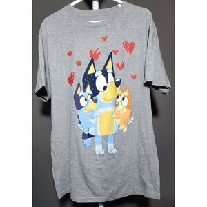 Bluey Dog Tshirt Valentines Day Hearts Grey Screen Print Tee Men Sz L Unisex